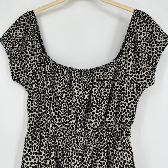 Topshop Size 8 Smocked Waist Leopard Polka Dot Mini Dress Brown Short Sleeve - Picture 3 of 9